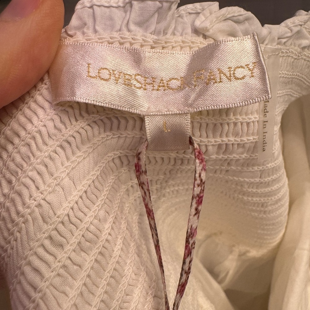 LOVESHACKFANCY Poplin Smocked Tiered Romantic White Arnene Boho Dress Large NWT - Picture 5 of 7